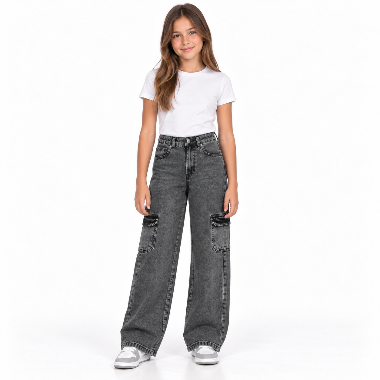 Calça Jeans Black Wide Leg Cargo Juvenil