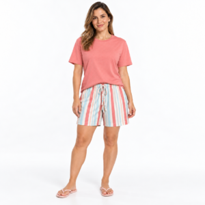 Pijama Curto Feminino Short Doll Listrado 100% Algodão
